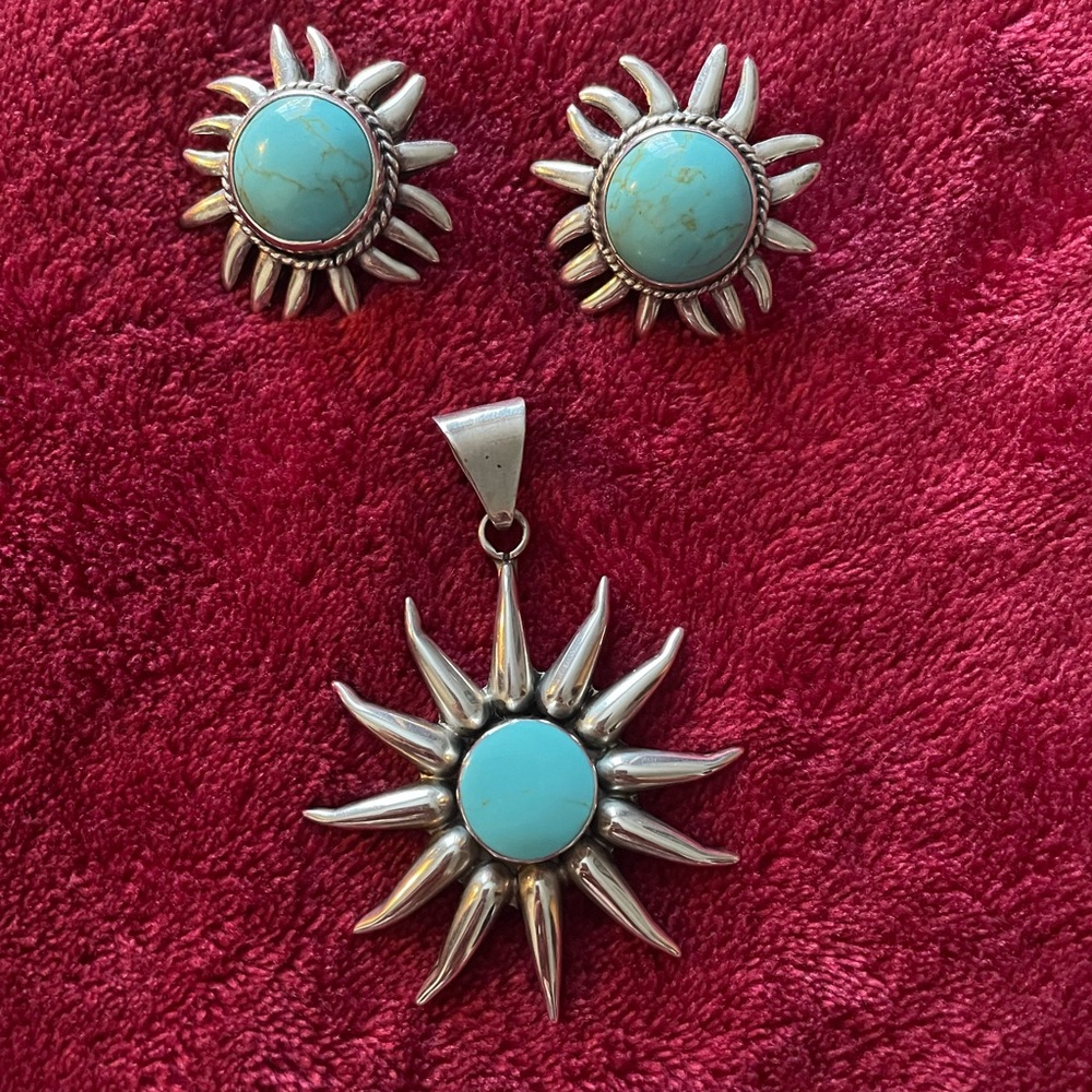 Turquoise silver sun and earrings